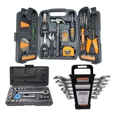 Kit Jogo De Ferramentas 175 C Maleta De Soquetes E Chaves De Boca Fixa - ofertasbacanassss